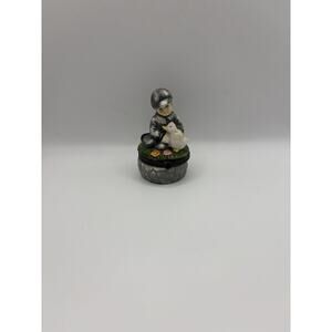 Vintage Porcelain Trinket Box With Little Boy and Duck